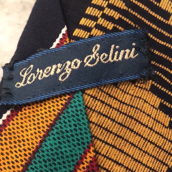 Lorenzo Selini Mens Tie Navy Blue Striped Art Deco Festival Formal City Artsy - Picture 2 of 5